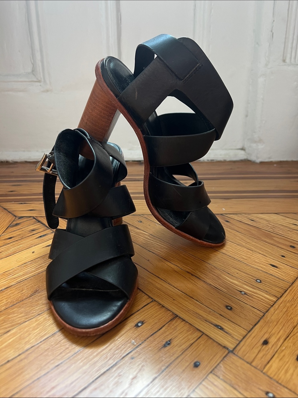 Joie Black Multi-Strap Wooden Block Heel Sandals